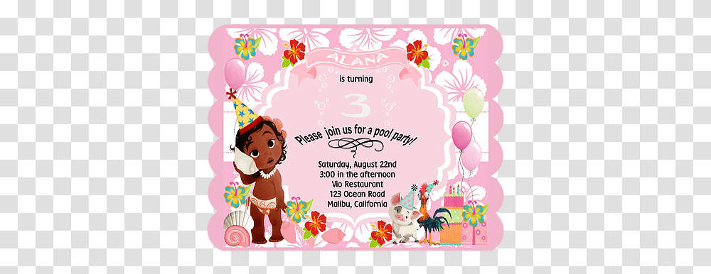 Baby Moana Birthday Party Invitation Cheryl's Invitations Baby Shower Moana, Clothing, Apparel, Label, Text Transparent Png