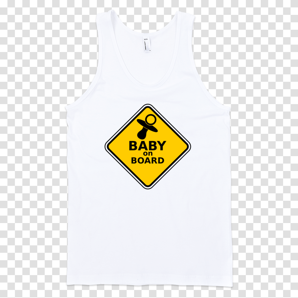 Baby On Board Fine Jersey Tank Top Unisex By Itee White Top Front Background, Apparel, Road Sign Transparent Png