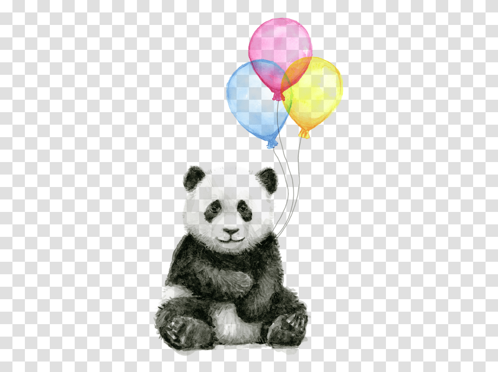 Baby Panda Watercolor With Balloons Women's V Neck Baby Panda Watercolor, Teddy Bear, Toy, Mammal, Animal Transparent Png