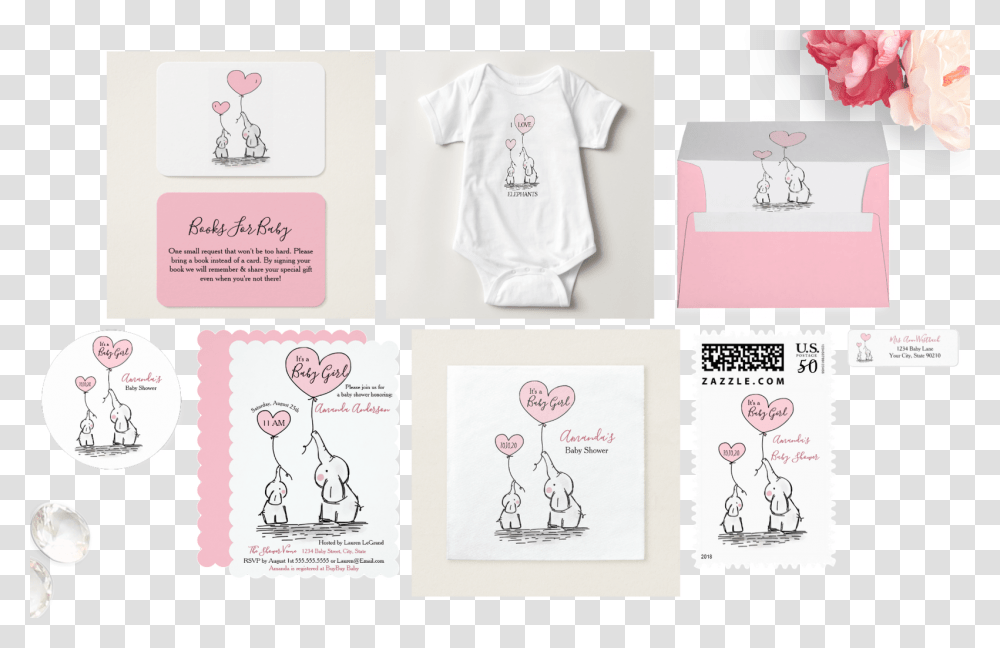 Baby Pink And Gray Baby Shower Elephant Suite Illustration, Person, Home Decor Transparent Png