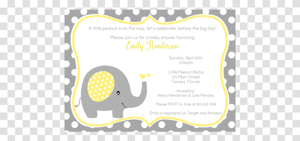Baby Shower Invitations Elephants Yellow, Poster, Advertisement, Flyer, Paper Transparent Png