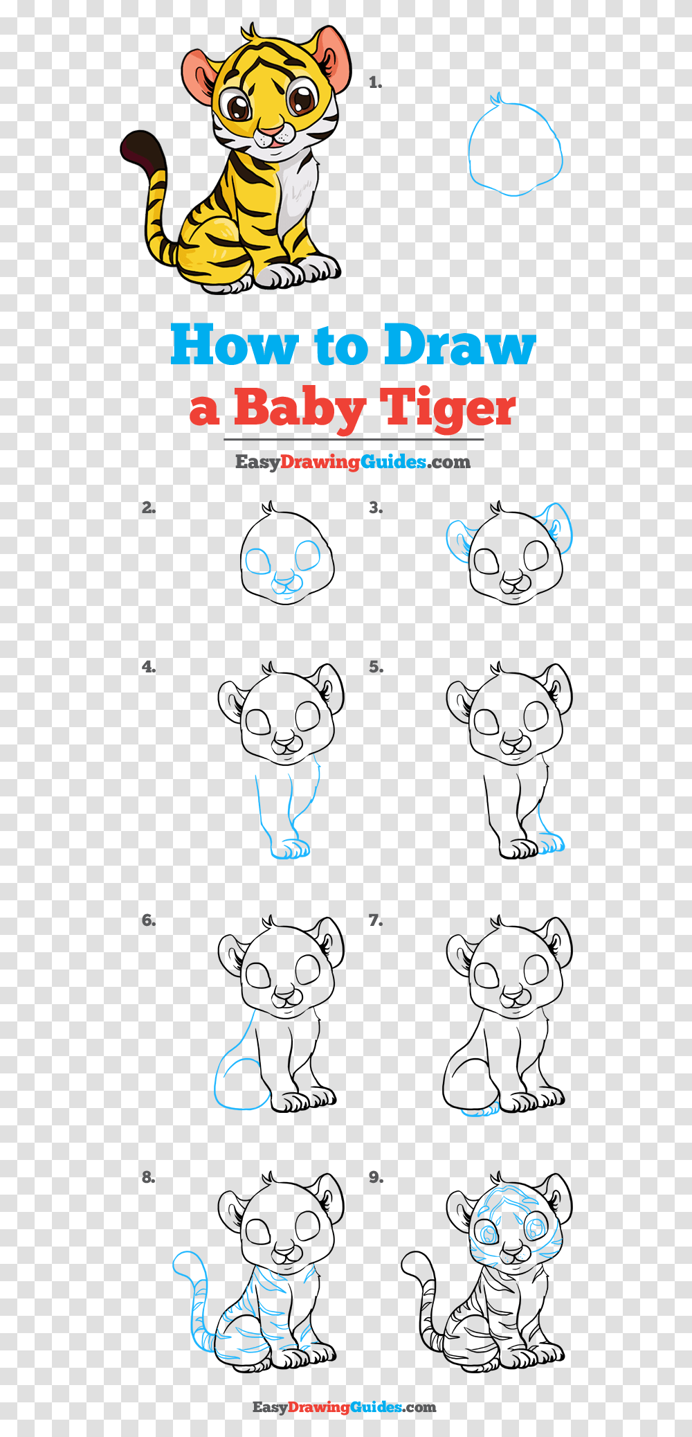 Baby Tiger Easy How To Draw A Baby Tiger, Outdoors, Nature, Astronomy Transparent Png