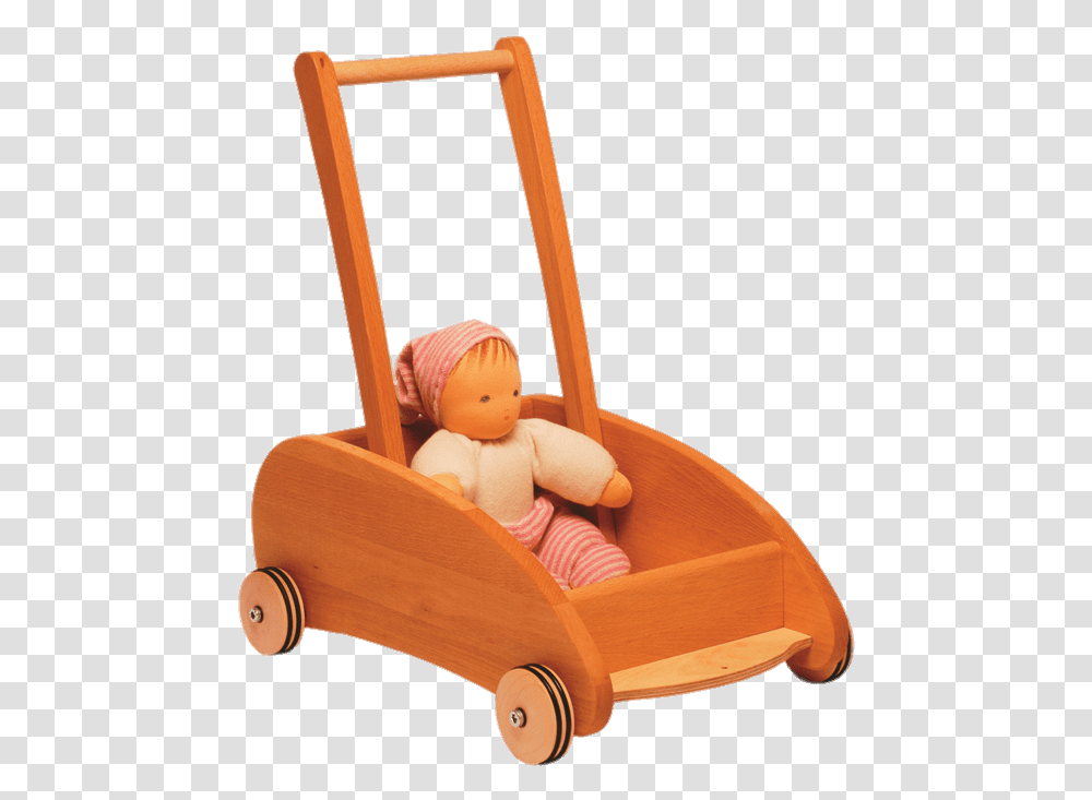 Baby Walker Cart With Doll Wooden Cart For Baby, Furniture, Toy, Cradle, Chair Transparent Png