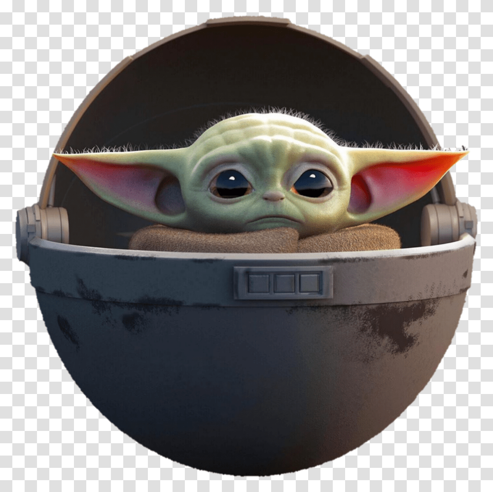 Baby Yoda Art 3d Cute Baby Yoda In Pod Head Hat Bowl Sphere Transparent Png Pngset Com