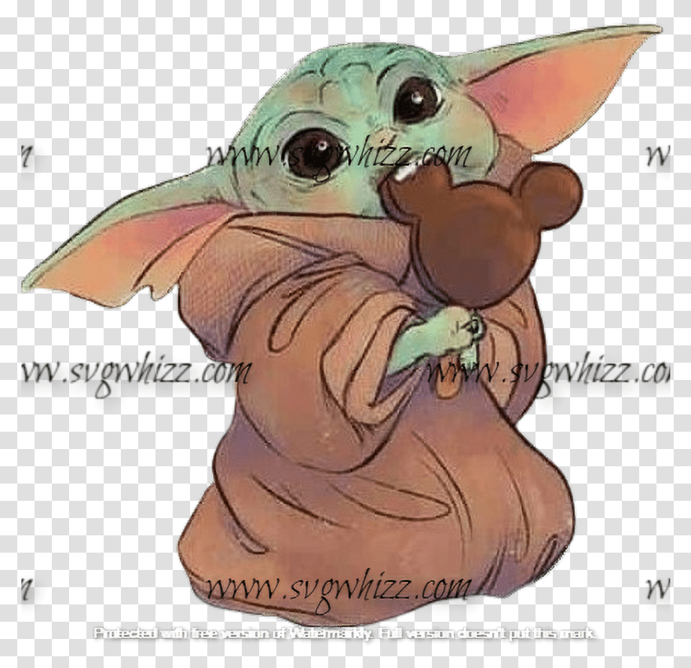 Baby Yoda Eating Mickey Mouse Ice Cream Star Wars Baby Yoda, Tattoo, Person, Animal, Head Transparent Png