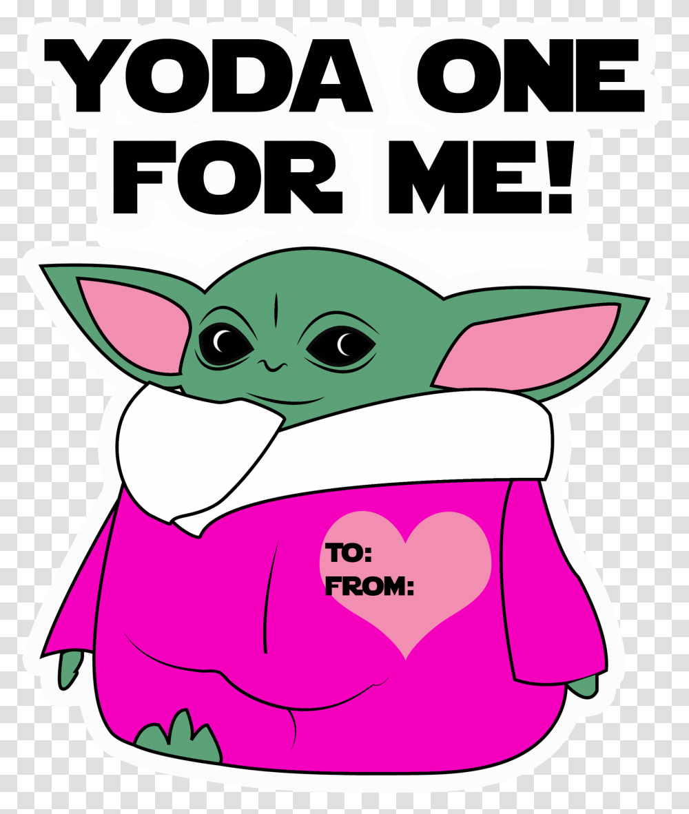 Baby Yoda One For Me Clipart Valentines Day Baby Yoda, Clothing, Apparel, Hat, Text Transparent Png