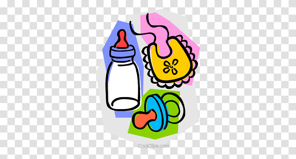 Babys Bottle With Soother And Bib Royalty Free Vector Clip Art, Label, Water Bottle, Poster Transparent Png