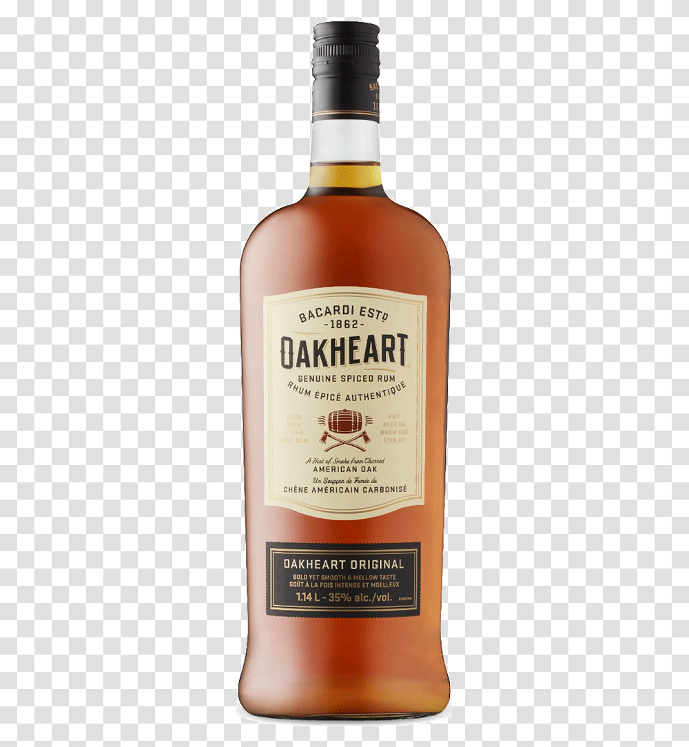 Bacardi Oakheart Spiced Rum Glass Bottle, Alcohol, Beverage, Drink, Liquor Transparent Png