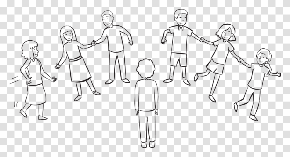 Back Group Of People Holding Hands And Moving Quickly Line Art, Person, Stencil, Crowd, Face Transparent Png