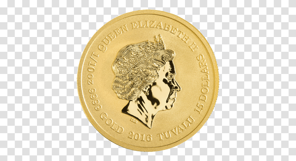 Back Of 2016 110 Oz Queen Elizabeth Tuvalu Gold Coin, Money, Rug, Bird, Animal Transparent Png