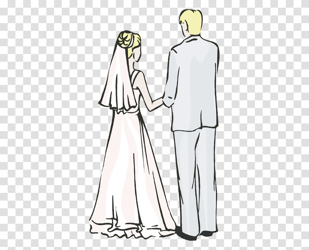 Back Of Bride And Groom Download Line Art, Hand, Person, Human, Holding Hands Transparent Png
