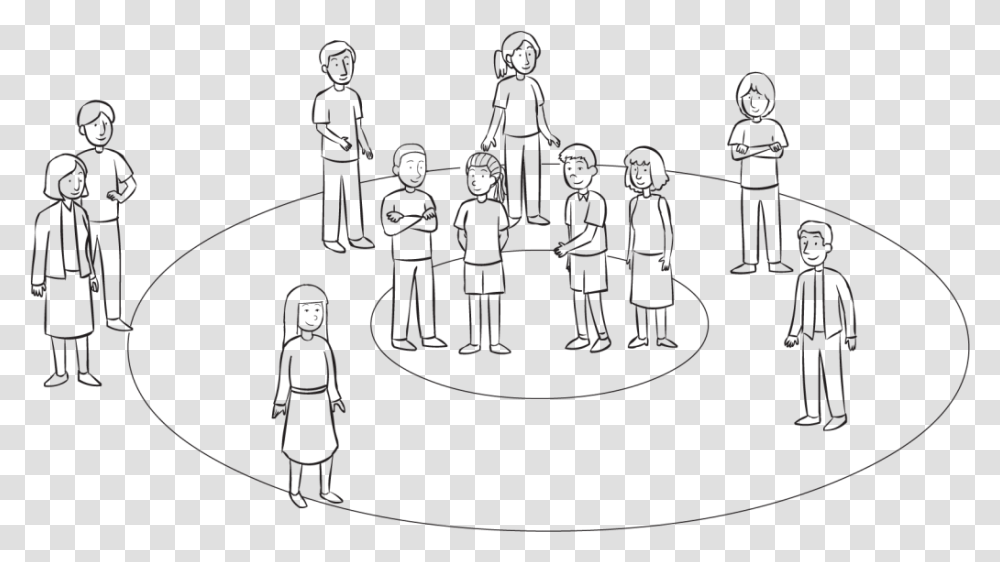 Back People Standing Over Area Covered By Three Concentric Line Art, Person, Silhouette, Stencil Transparent Png