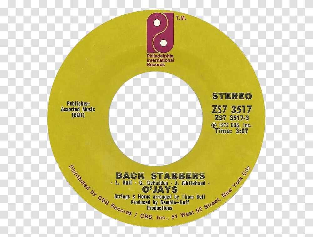Back Stabbers By O Jays Us Vinyl Single Side A Philadelphia International Records, Label, Disk, Number Transparent Png