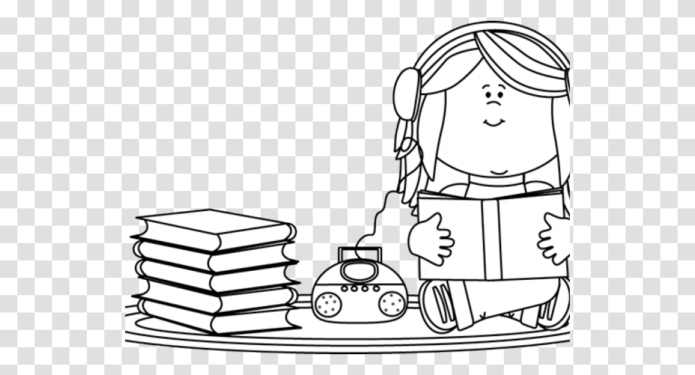 Back To School Clipart Reading Listening Clipart Black And White, Drawing, Doodle, Pottery, Cushion Transparent Png