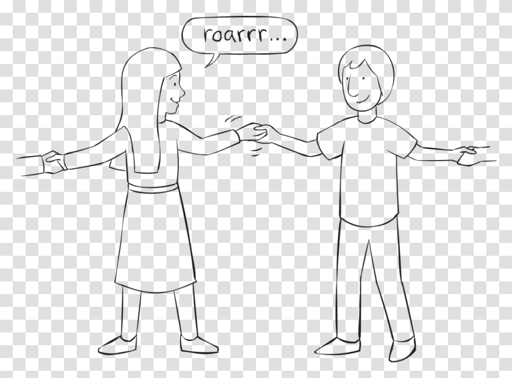 Back Two People Holding Hands Playing Fun Circle Game Line Art, Handshake, Silhouette Transparent Png
