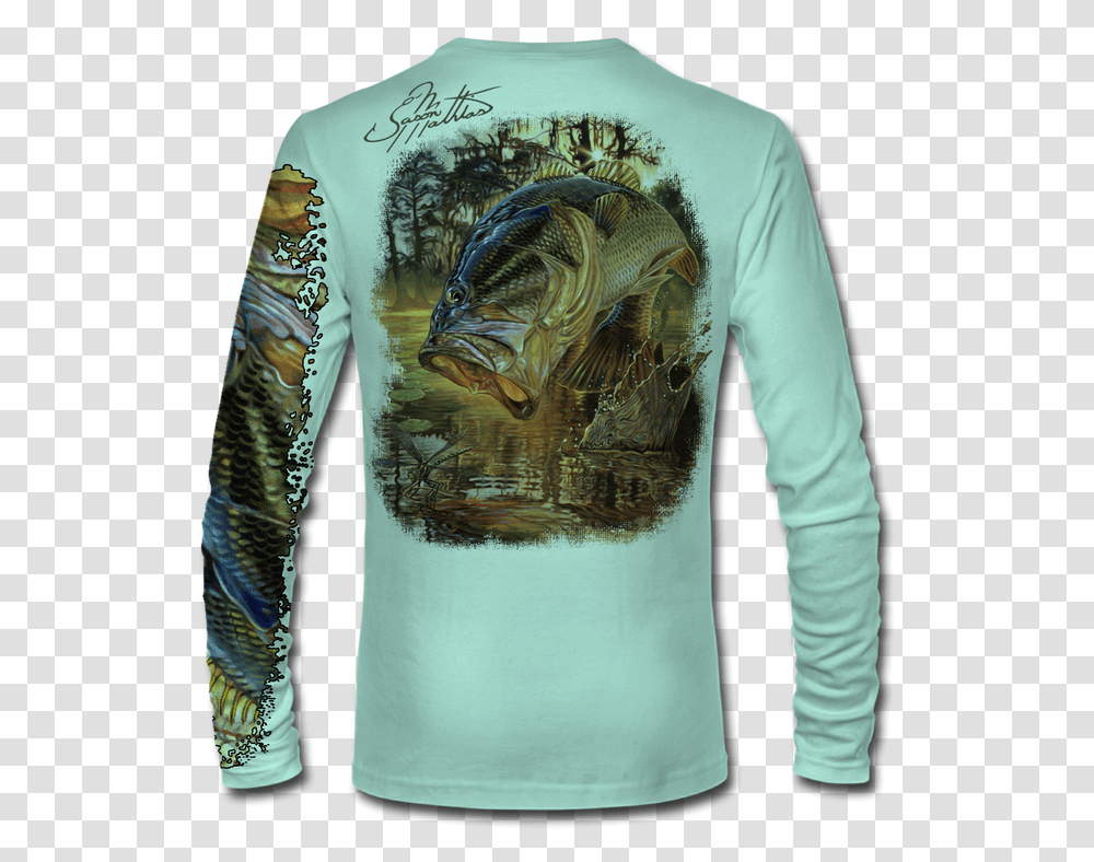 Back View On Seagrass Green Bass Long Sleeve Shirt, Apparel, Sweatshirt, Sweater Transparent Png
