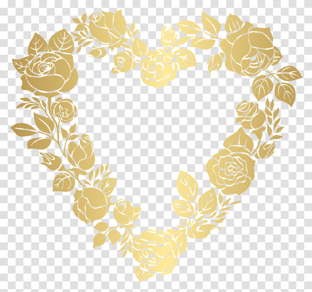 Background Gold Heart, Floral Design, Pattern, Stencil Transparent Png