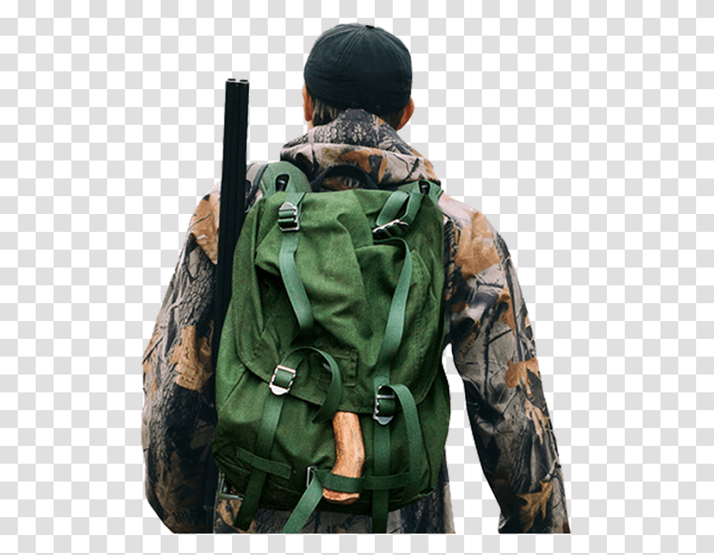 Backpack A Shotgun Download Hunter Back View, Bag, Person, Human Transparent Png