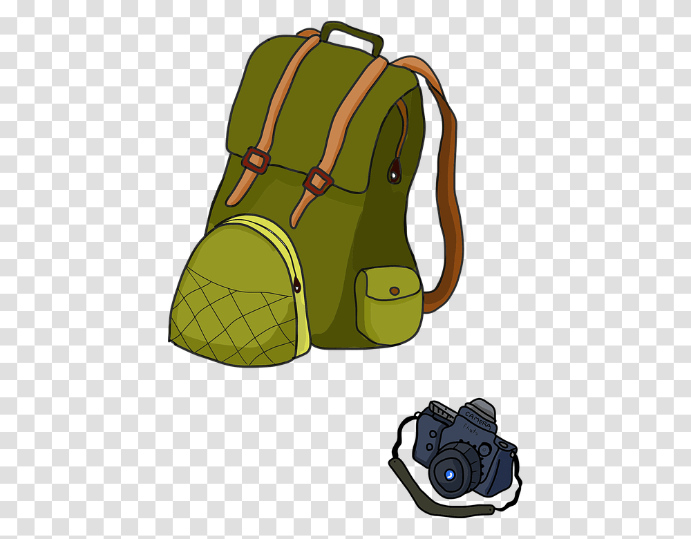 Backpack Camera Cartoon Picture Sack Backpack Camping Vector, Bag, Leisure Activities, Label Transparent Png