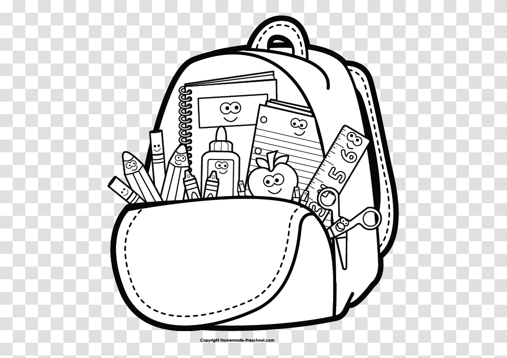 Backpack Clipart School Supplies Clipart Black And White, Bag, Bulldozer, Tractor, Vehicle Transparent Png