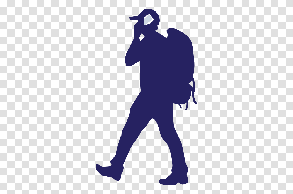 Backpacker On A Phone Clip Art Free Vector, Silhouette, Person, Human, People Transparent Png