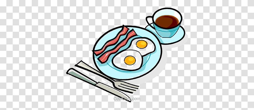 Bacon And Eggs Breakfast Royalty Free Vector Clip Art Illustration, Cutlery, Food, Fork Transparent Png