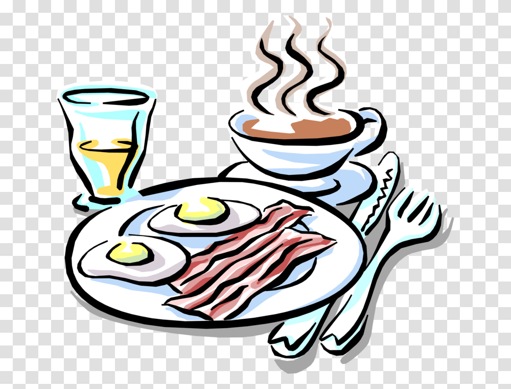 Bacon And Eggs Coffee Cartoon Breakfast Clipart, Dish, Meal, Food, Bowl Transparent Png