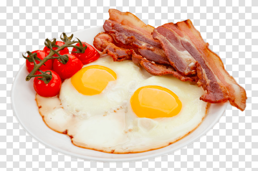 Bacon And Eggs On A Plate, Food, Dish, Meal, Pork Transparent Png