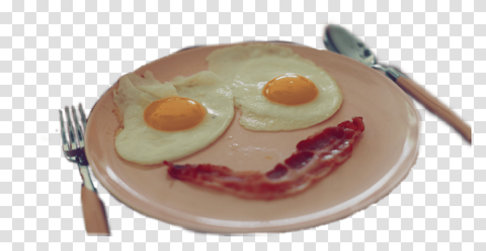 Bacon Beicon Desayuno Huebos Egg Eggs Fried Egg, Fork, Cutlery, Food, Dish Transparent Png