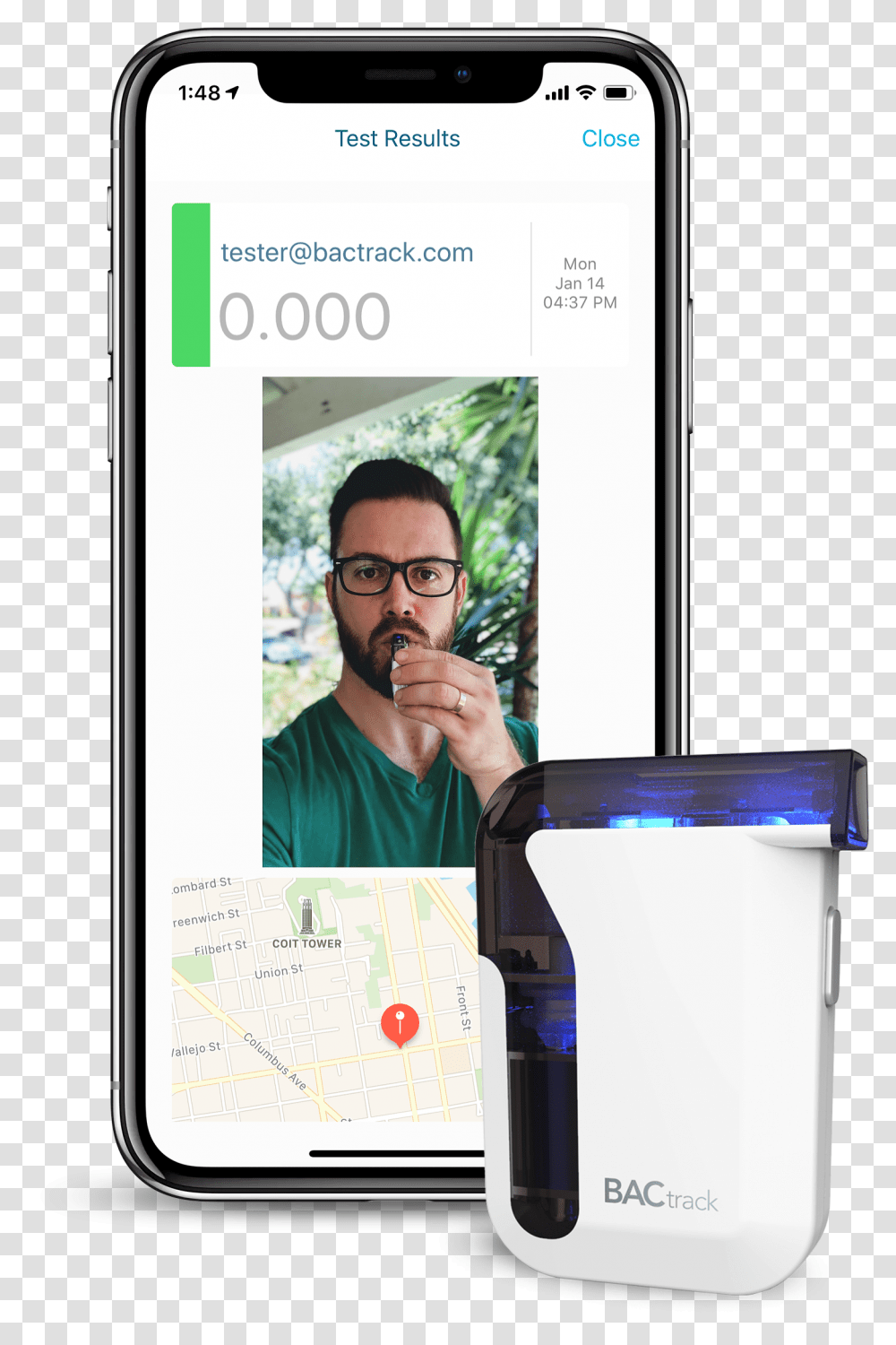 Bactrack View Appbased Remote Alcohol Monitoring For Ios Instagram Dm Request Screen, Person, Human, Glasses, Accessories Transparent Png