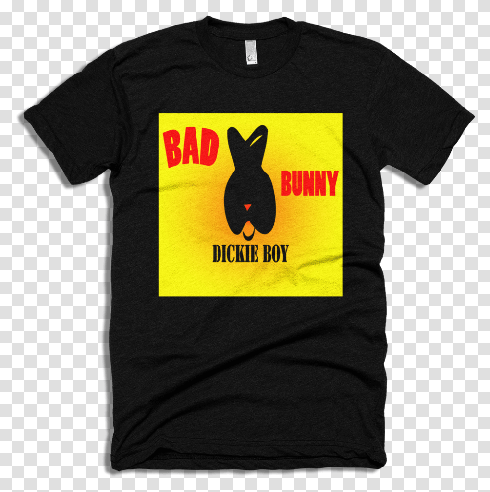 Bad Bunny Dickie Boy Black Tee Logo Drop Shadow, Apparel, T-Shirt, Person Transparent Png
