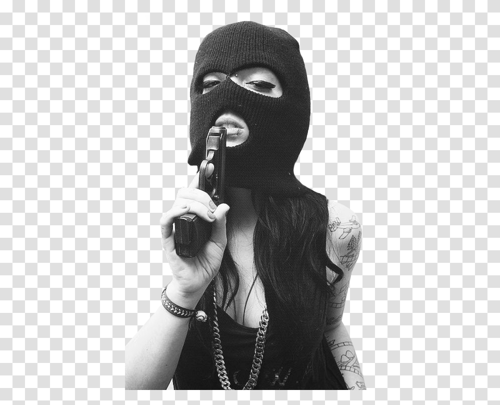 Bad Girls With Guns Download Girl With Ski Mask, Skin, Person, Face, Tattoo Transparent Png