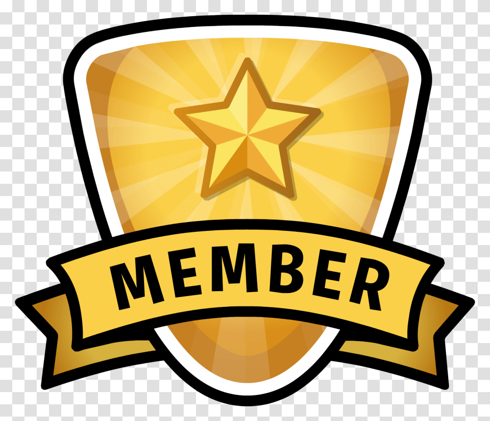 Badge Image Background Club Penguin Membership Icon, Logo, Gold, Star Symbol Transparent Png