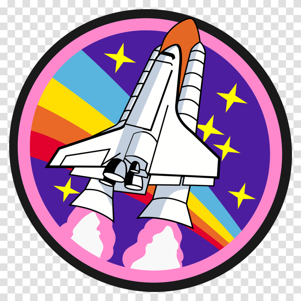 Badge Patch Pink Rainbow Rocket Round Shuttle Rocket Rainbow, Space Shuttle, Spaceship, Aircraft, Vehicle Transparent Png
