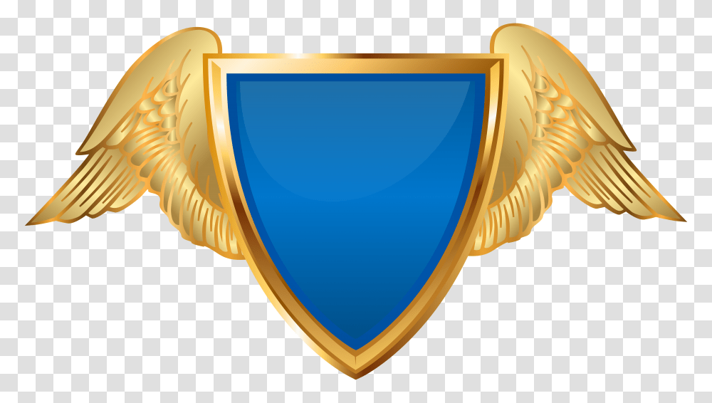 Badge With Wings Blue Clip, Armor, Shield, Gold, Security Transparent Png
