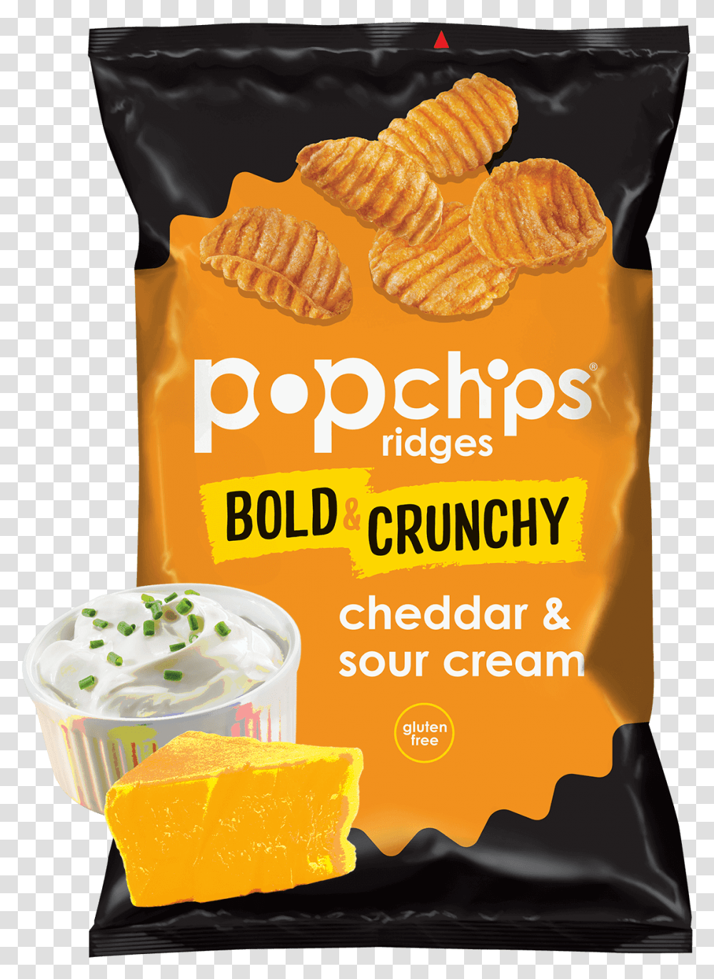 Bag Of Cheddar And Sour Cream Popchips Ridges Popchips Sour Cream And Cheddar, Food, Plant, Dessert, Yogurt Transparent Png