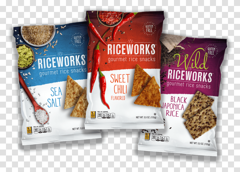 Bags Of Riceworks Gourmet Rice Snacks Crisp Bread, Food, Cracker, Advertisement, Tortilla Transparent Png