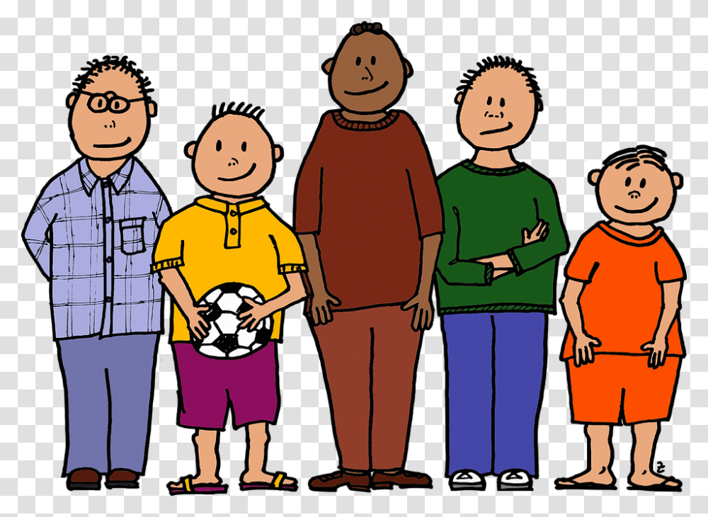Ball Colour Five Young Boys Four Different Sizes Group Of Boys Cartoon, Family, People, Person, Human Transparent Png