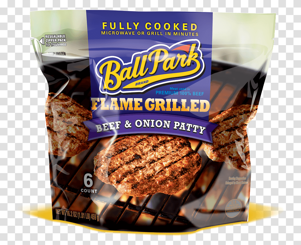 Ball Park Fully Cooked Frozen Flame Grilled Beef Onion Ball Park Franks, Burger, Food, Plant, Bread Transparent Png