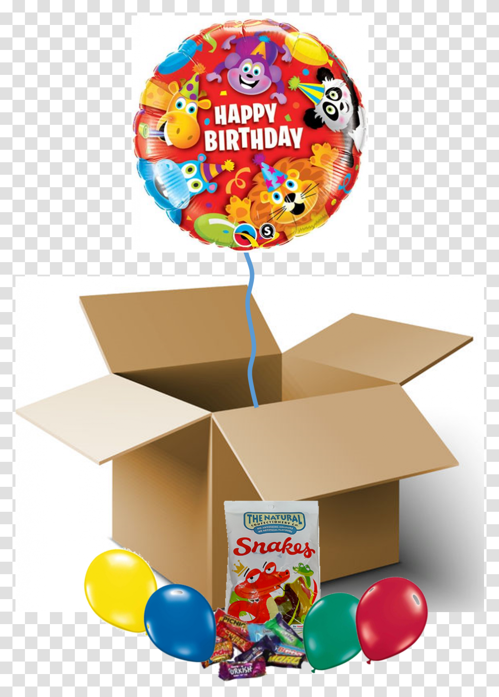 Balloon Animals Happy Birthday Party Animals Balloon Balloon, Cardboard, Box Transparent Png
