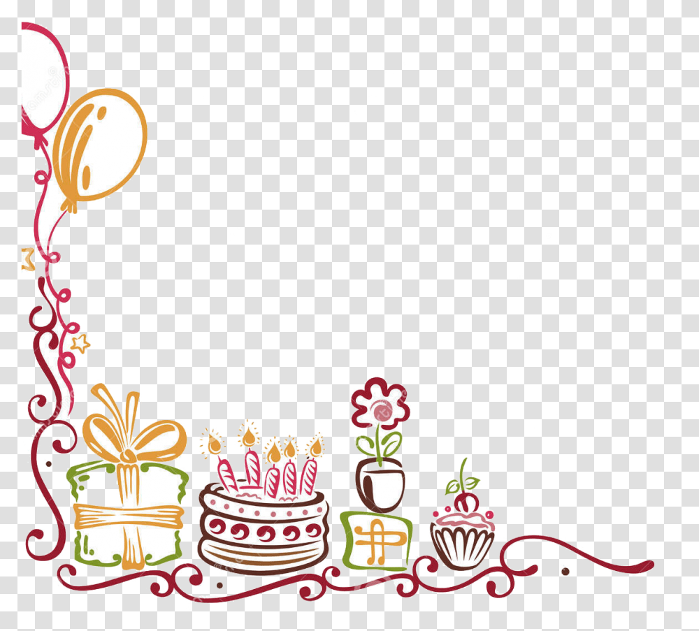 Balloon Borders Clipart Happy Birthday Border, Food, Icing, Cream, Cake Transparent Png