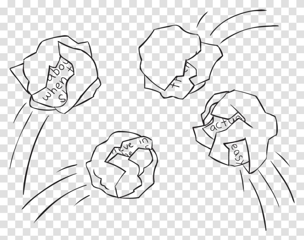 Balls Of Paper Scrunched Up Playing Snowball Toss Reflection Sketch, Hand, Recycling Symbol Transparent Png