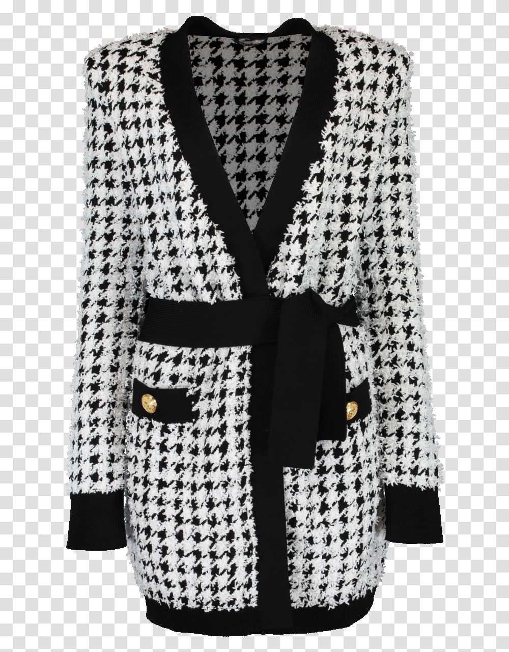 Balmain Houndstooth Belted Cardigan, Apparel, Robe, Fashion Transparent Png