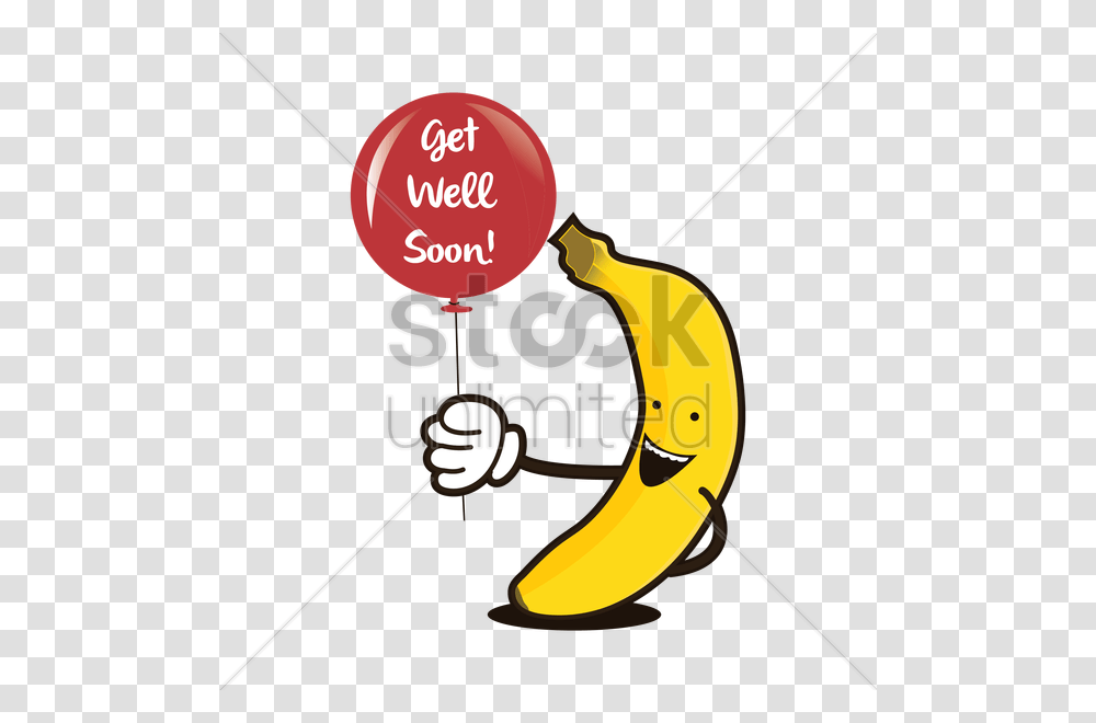 Banana Character Holding A Balloon With Get Well Soon Vector, Plant, Fruit, Food, Dynamite Transparent Png