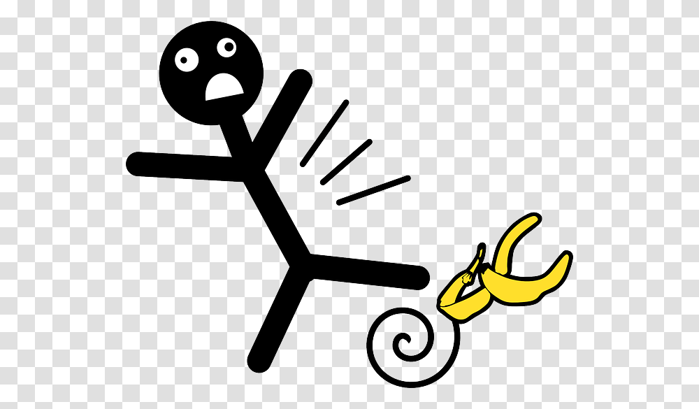 Banana Fall Falling Slip Slipping Man Person Slipping On Banana Peel Cartoon, Analog Clock, Scissors, Blade, Weapon Transparent Png