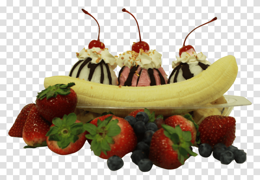 Banana Split Strawberry, Plant, Fruit, Food, Cream Transparent Png