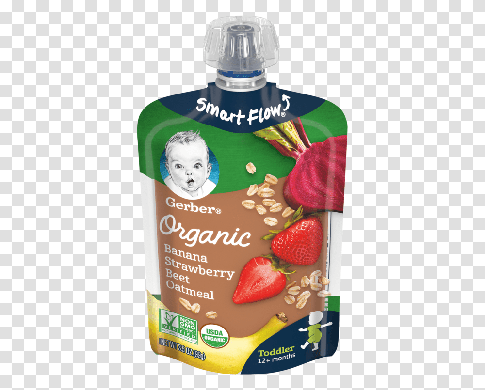 Banana Strawberry Beet Oatmeal Gerber Pouches, Person, Plant, Fruit, Food Transparent Png