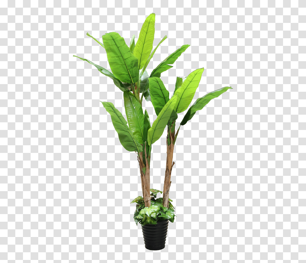 Banana Tree Simulation Green Planted Floor Tree Potted Interior, Leaf, Palm Tree, Arecaceae, Bamboo Transparent Png