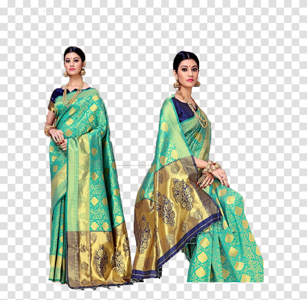 Banaras Silk Saree Silk, Apparel, Sari, Person Transparent Png