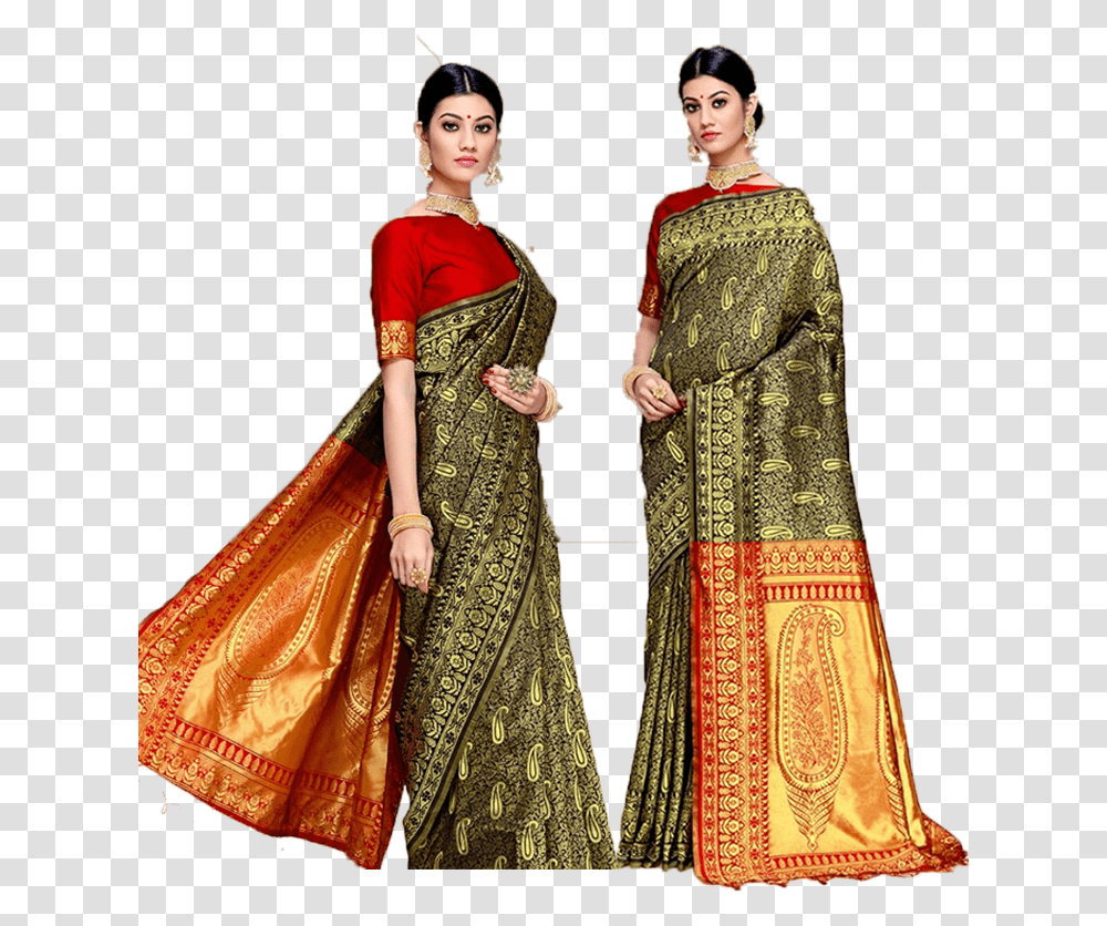 Banaras Silk Saree Silk, Apparel, Sari, Person Transparent Png